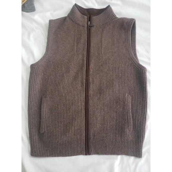 VTG LL Bean Vest Mens Medium Brown Merino Lambs Wool Full Zip Rib Knit 245457 - Picture 1 of 11